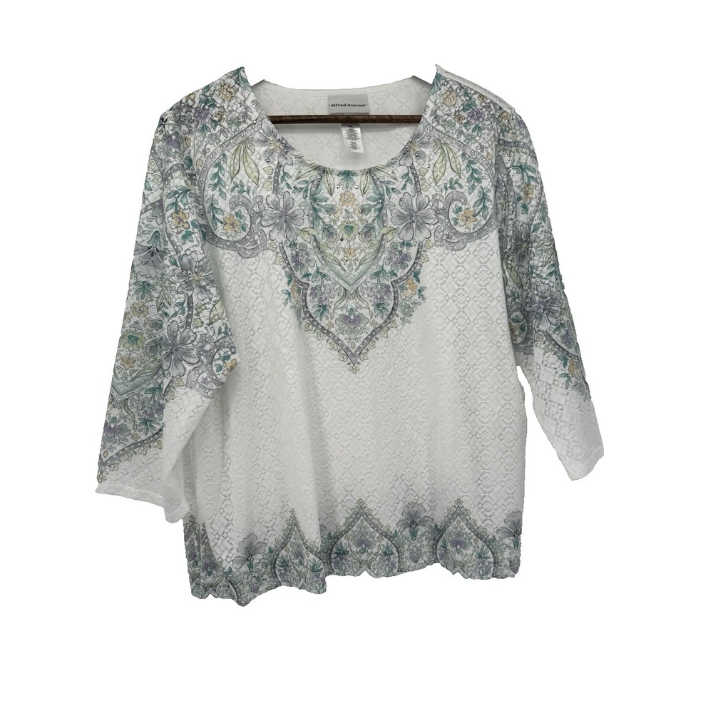 Alfred Dunner PXL Multicolor‎ Floral 3/4 Sleeve Lined Bodice Lace rhinestone